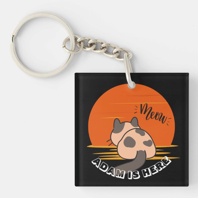 CUTE CAT SUNSET CUSTOMIZE PERSONALIZED NAME  KEYCHAIN (Front)