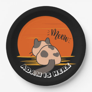 CUTE CAT SUNSET CUSTOMIZE PERSONALIZED NAME PAPER PLATE