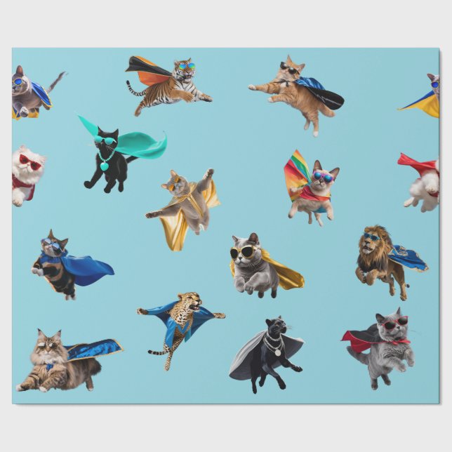 Cute Cat Superheroes Children's Wrapping Paper (Seam)