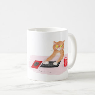Cute cat surfing the internet on a computer mug