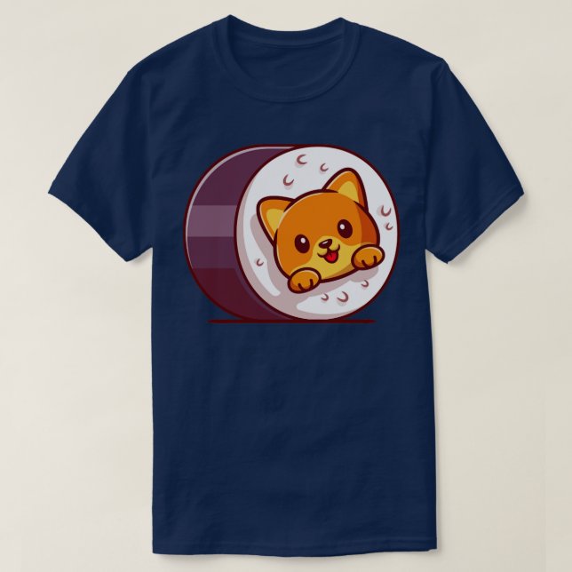 Cute Cat Sushi Cartoon Illustration T-Shirt (Design Front)