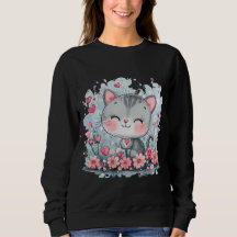 Cute Cat Sweatshirt – Adorable Floral Kitty 