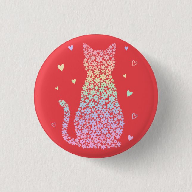  cute cat sweet rainbow hearts pastel gradient 1 inch round button (Front)