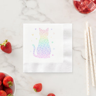 cute cat sweet rainbow hearts pastel gradient napkin