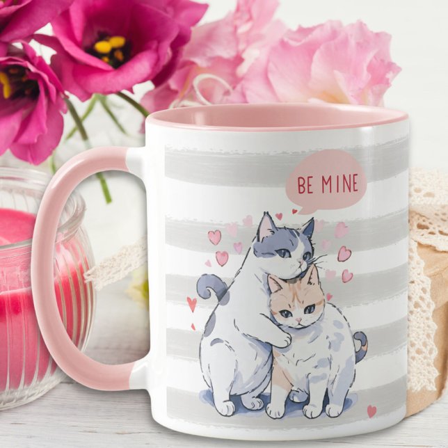 Cute Cat Sweetheart Couple Be Mine Valentine's Day Mug (Cute Cat Sweetheart Couple Be Mine Valentine's Day Mug)