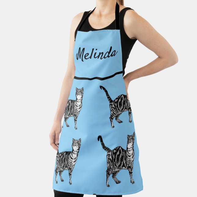 Cute Cat Tabby Pattern Blue Cats Womans Kitchen Ap Apron (Insitu)