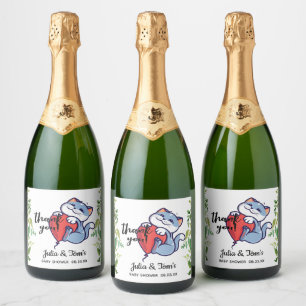 Cute Cat Thank You Baby Shower Gold Sparkling Wine Label