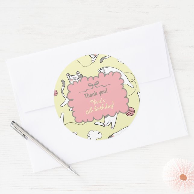 Cute Cat Thank You Birthday Classic Round Sticker (Envelope)