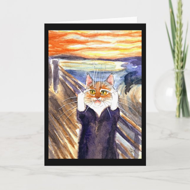 Cute cat The Scream spoof greeting card (Front)