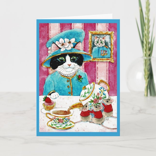 Cute Cat Thé Souris Anniversaire Carte d'amour (Devant)