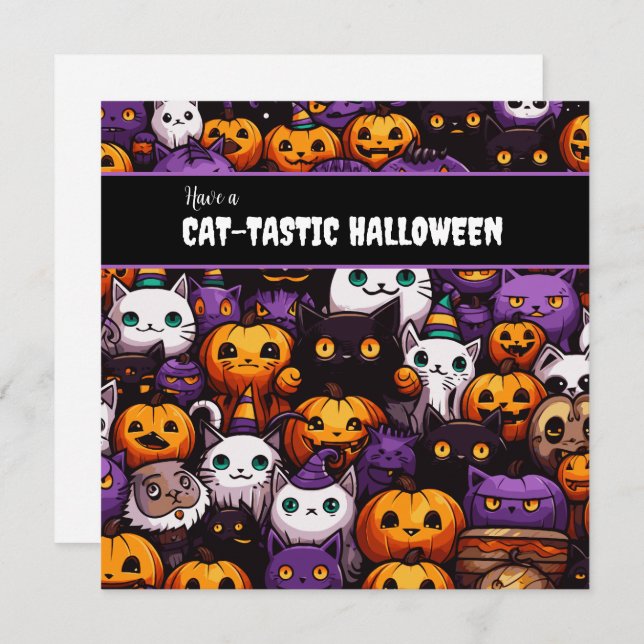 Cute Cat Themed Halloween Party  Holiday Card (Front/Back)