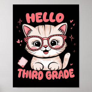 Cute Cat Third 3rd Grade Vibes Back To School Teac Poster