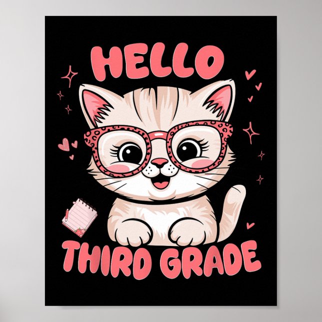 Cute Cat Third 3rd Grade Vibes Back To School Teac Poster (Front)