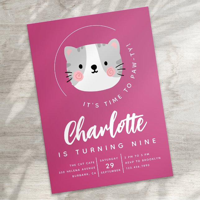 Cute Cat Time to Paw-ty Birthday Party Invitation (Creator Uploaded)
