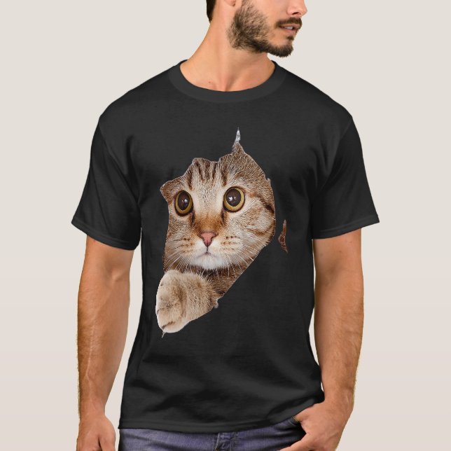 Cute Cat Torn Cloth  Kitten T-Shirt (Front)