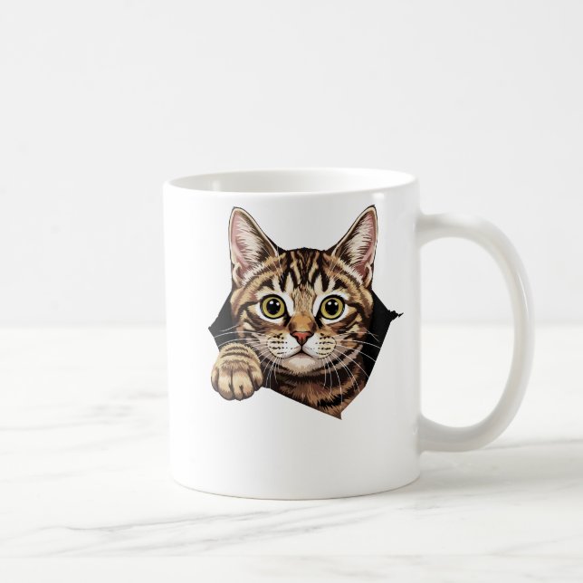 Cute cat torn the fabric cat tearing  coffee mug (Right)