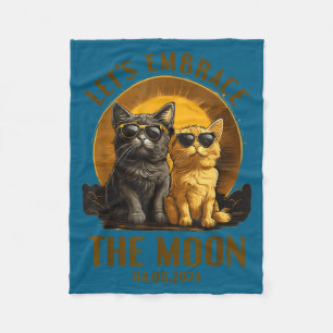 Cute Cat Total Solar Eclipse Embrace Fleece Blanket