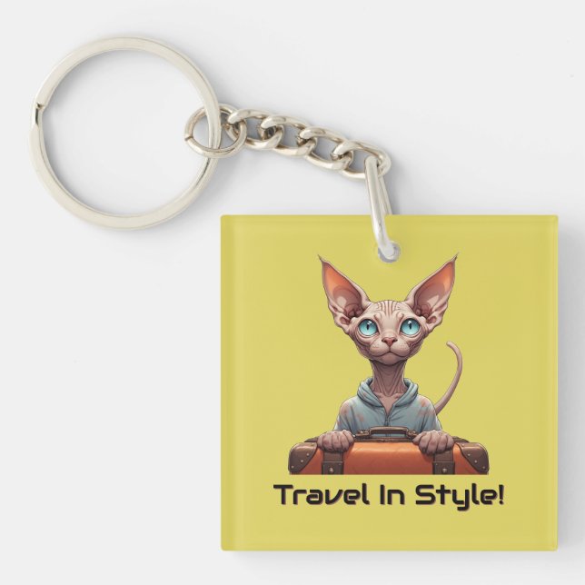Cute Cat Traveller – Gift for Cat Lovers Keychain (Front)
