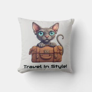 Cute Cat Traveller – Gift for Cat Lovers Throw Pillow