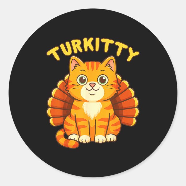 Cute Cat Turkey Funny Thanksgiving For Men Women K Classic Round Sticker (Front)