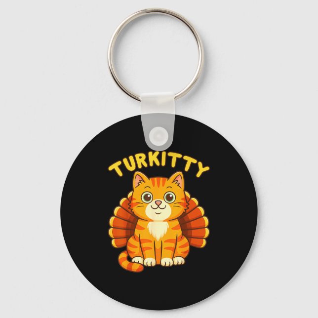 Cute Cat Turkey Funny Thanksgiving For Men Women K Keychain (Front)