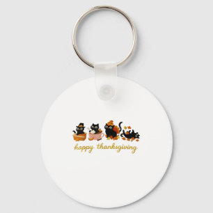 Cute Cat Turkey Happy Thanksgiving Fall Meowy Cat  Keychain