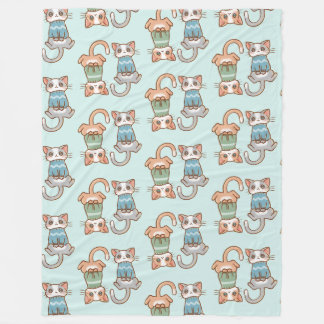 Cute Cat Twins in Sweaters Grey and Orange Kitty  Fleece Blanket