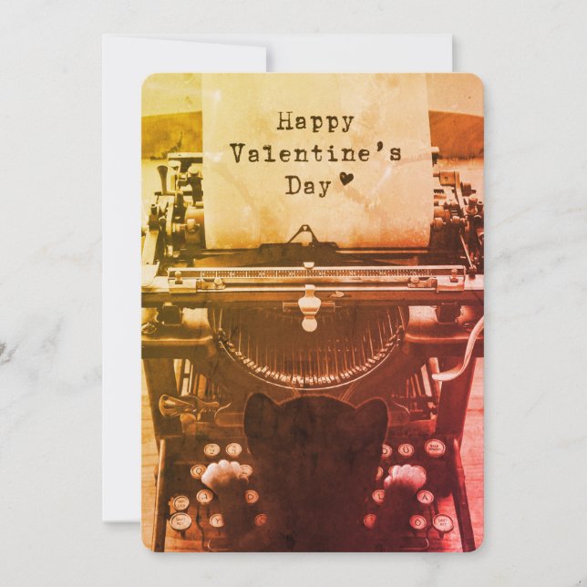 Cute Cat Typing Happy Valentine's Day, Colour - Holiday Card (Front)