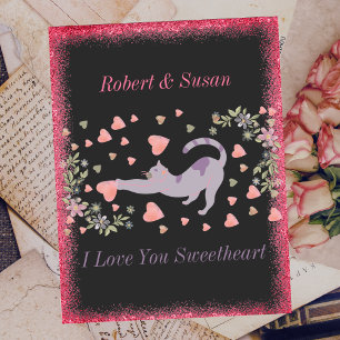 Cute Cat Typography Pink Red Heart Valentines Day Holiday Postcard