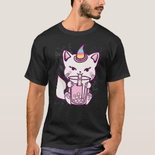 Cute Cat Unicorn Drinking Bubble Tea T-Shirt