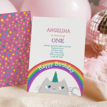 Cute Cat Unicorn Girl 1st Birthday