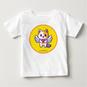 Cute Cat Unicorn Holding Heart Cartoon Baby T-Shirt