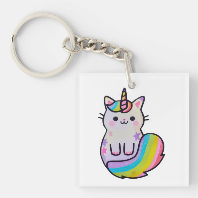 Cute cat unicorn rainbow keychain (Front)