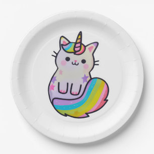 Cute cat unicorn rainbow paper plate