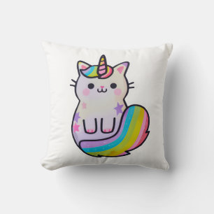 Cute cat unicorn rainbow throw pillow