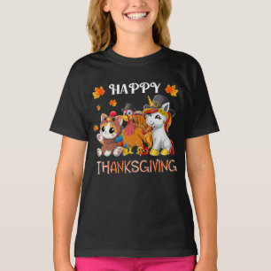 Cute Cat Unicorn Turkey Happy Thanksgiving T-Shirt