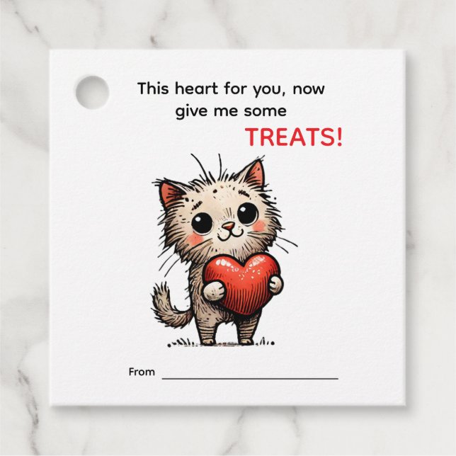 Cute Cat Valentine Card  Favour Tags (Front)