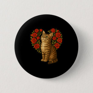 Cute Cat Valentines Floral Heart Funny Cat Lovers 2 Inch Round Button