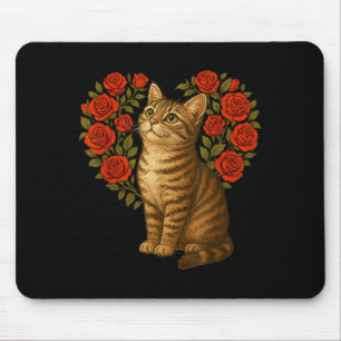 Cute Cat Valentines Floral Heart Funny Cat Lovers Mouse Pad