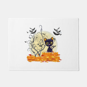 Cute Cat Waiting for Halloween Doormat