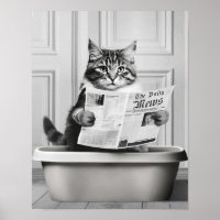 Cute Cat Wall Art, Black and White small Bathroom