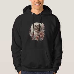 Cute Cat Watercolor Botanical Garden Aesthetic Cat Hoodie