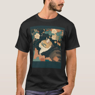 Cute Cat Watercolor Botanical Garden Aesthetic Cat T-Shirt