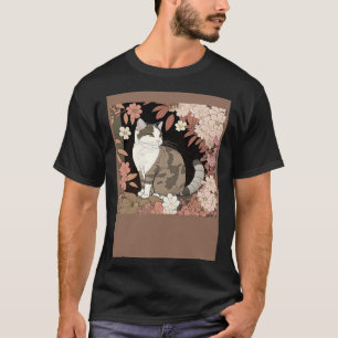 Cute Cat Watercolor Botanical Garden Aesthetic Cat T-Shirt