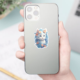 Cute Cat Watercolor Painting with Floral Splash