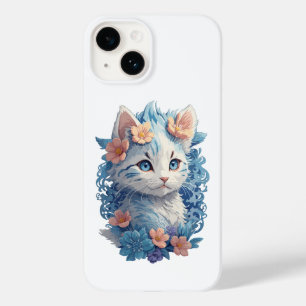 Cute Cat Watercolor Painting with Floral Splash Case-Mate iPhone 14 Case