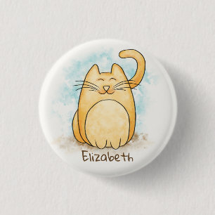 Cute Cat Watercolor Personalize 1 Inch Round Button