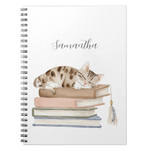 Cute Cat Watercolor Personalized  Notebook