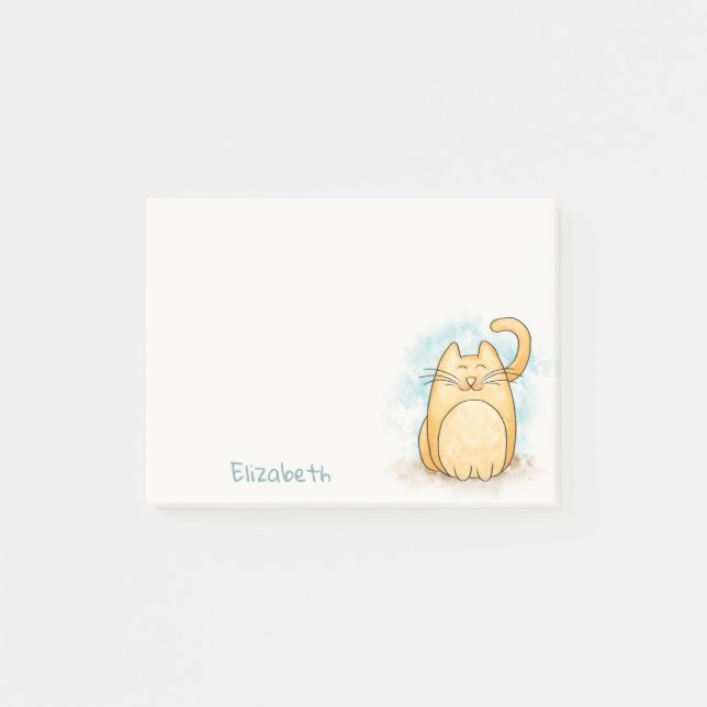 Cute Cat Watercolor Personalized Post-it Notes (Front)