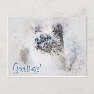 Cute Cat Watercolor Postcard
